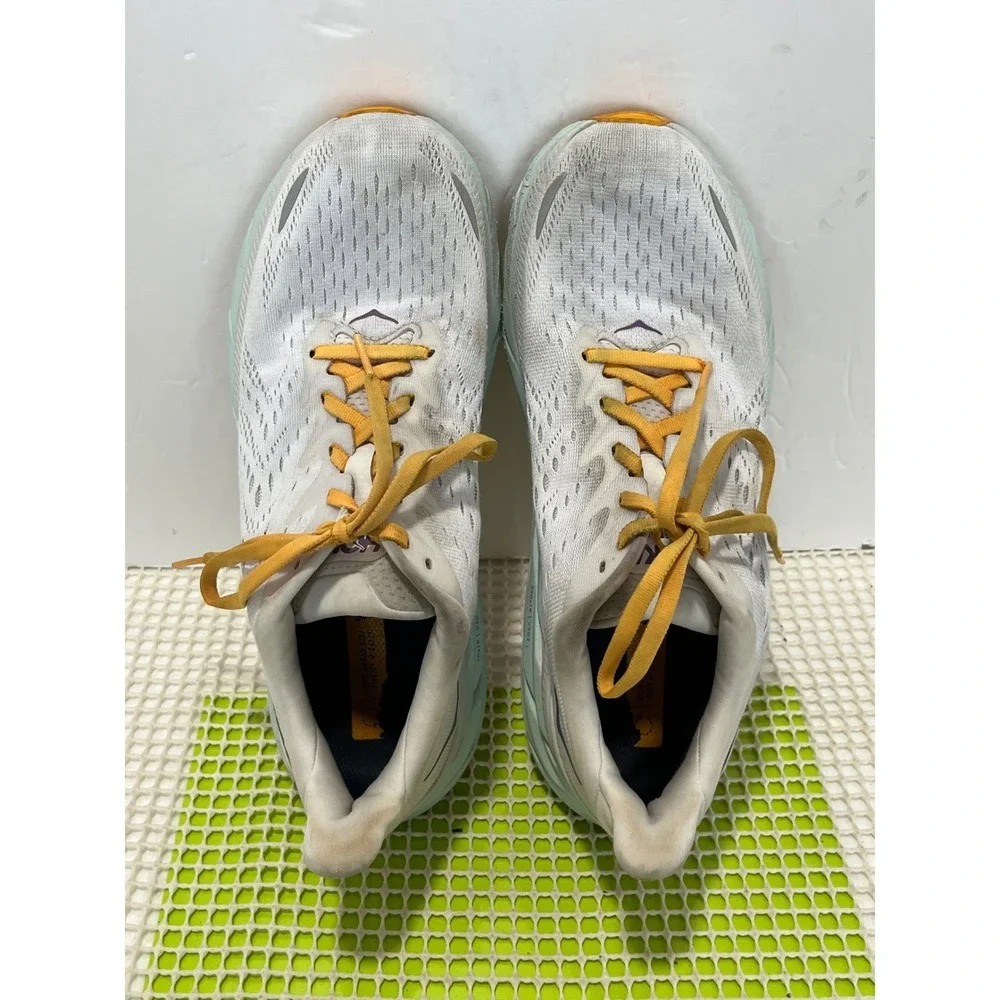 Hoka One One Clifton 8 Running Shoes Women's 9.5 White Blue Yellow 1119394 BDBW